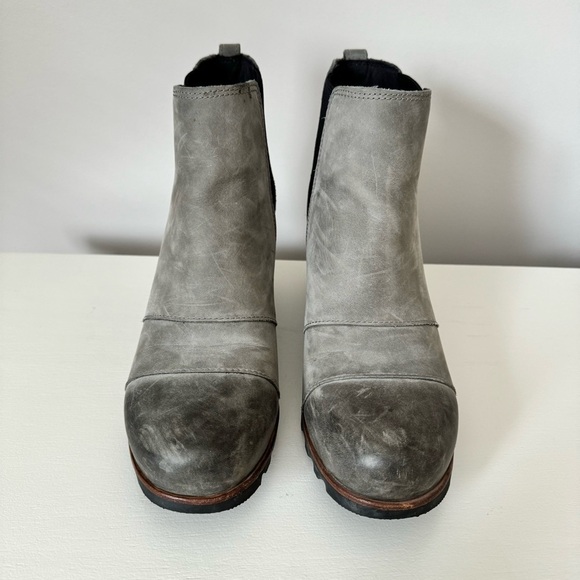 Sorel Lea Wedge Boots Dark Gray Pull-On Waterproof Leather Winter Shoe 11 - Picture 6 of 15